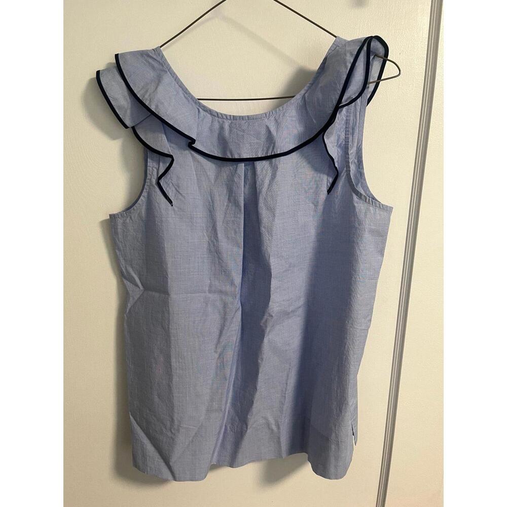 JCrew Blue Ruffle Top in Cotton Light Blue